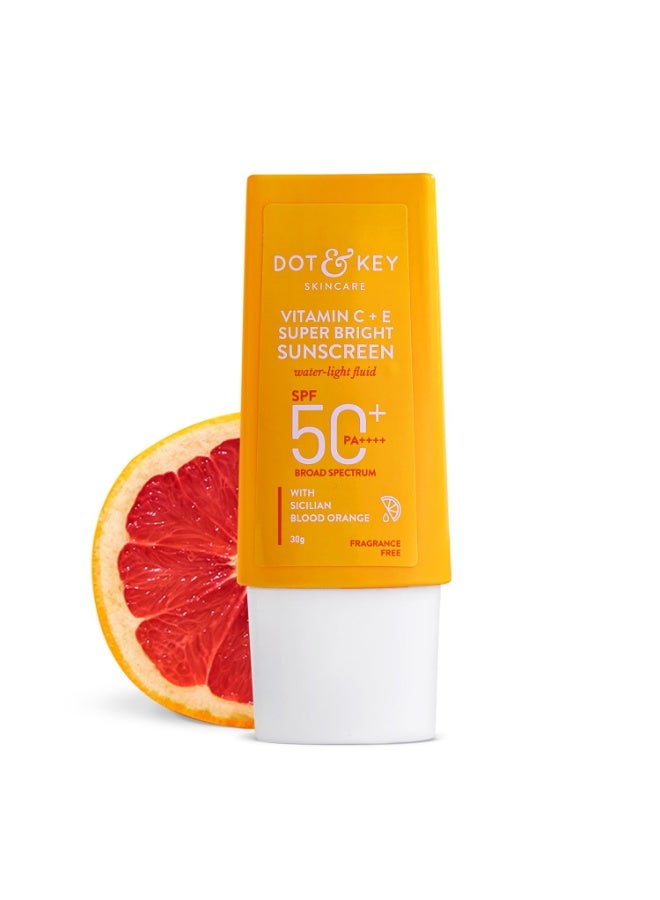 DOT & KEY Vitamin C + E Super Bright Sunscreen Spf 50 In-Vivo Tested | Water-Light,UVA/UVB & Blue Light Protection|For Even Toned & Glowing Skin|With Liquid Spf 50+++| No White Cast| For All Skin Types | 30G - Image 1